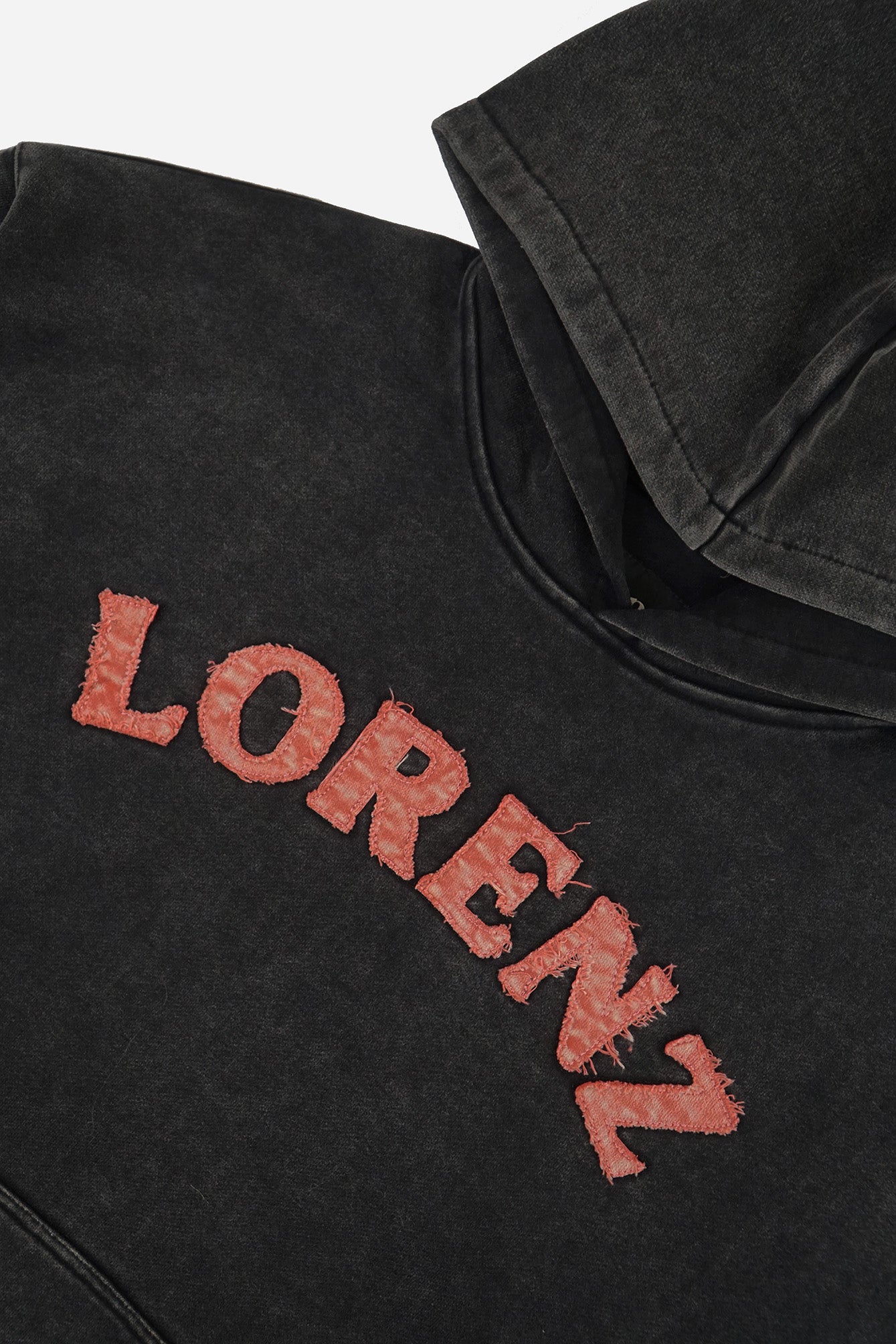 LORENZ Appliqué Hoodie in Washed Black