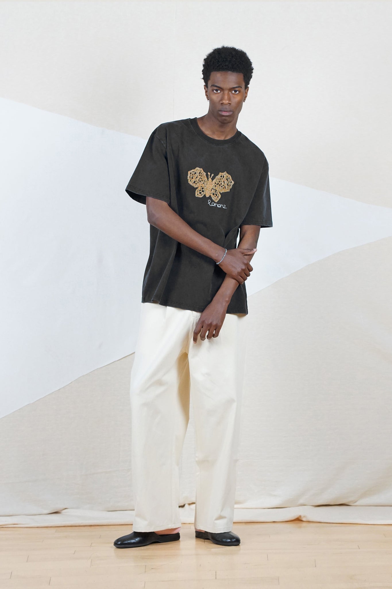 Butterfly Crochet Tee in Washed Black