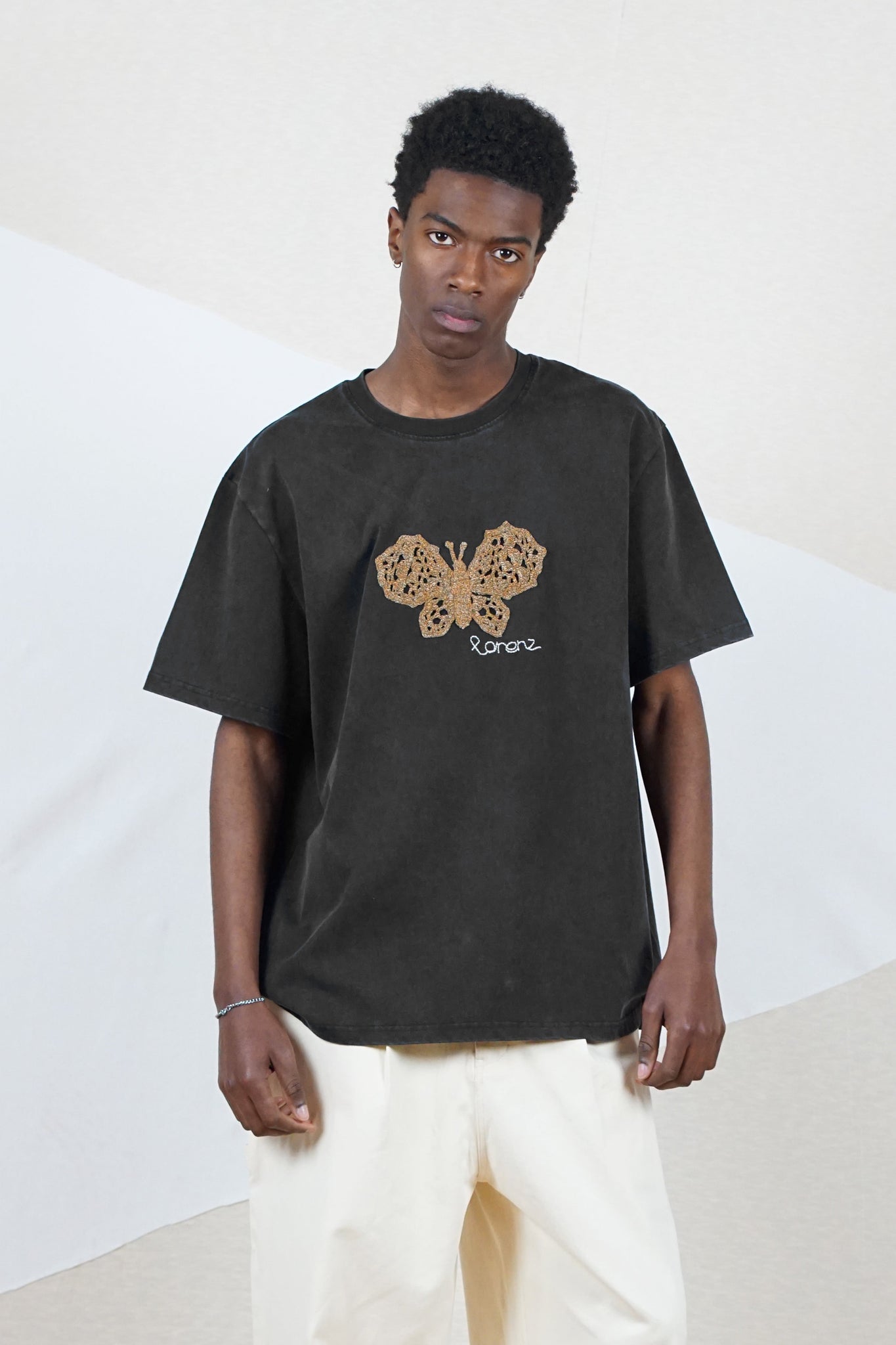 Butterfly Crochet Tee in Washed Black