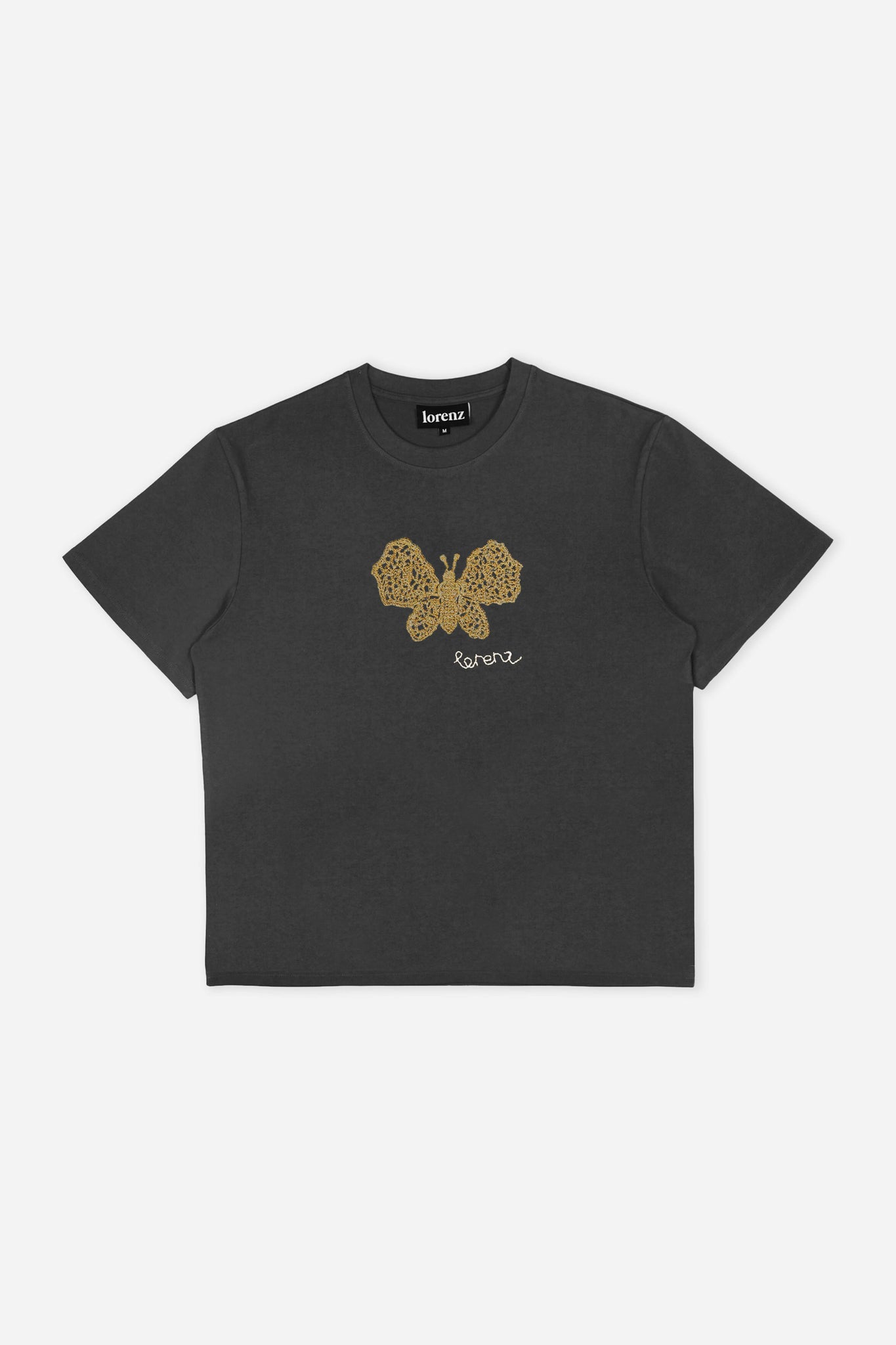 Butterfly Crochet Tee in Washed Black