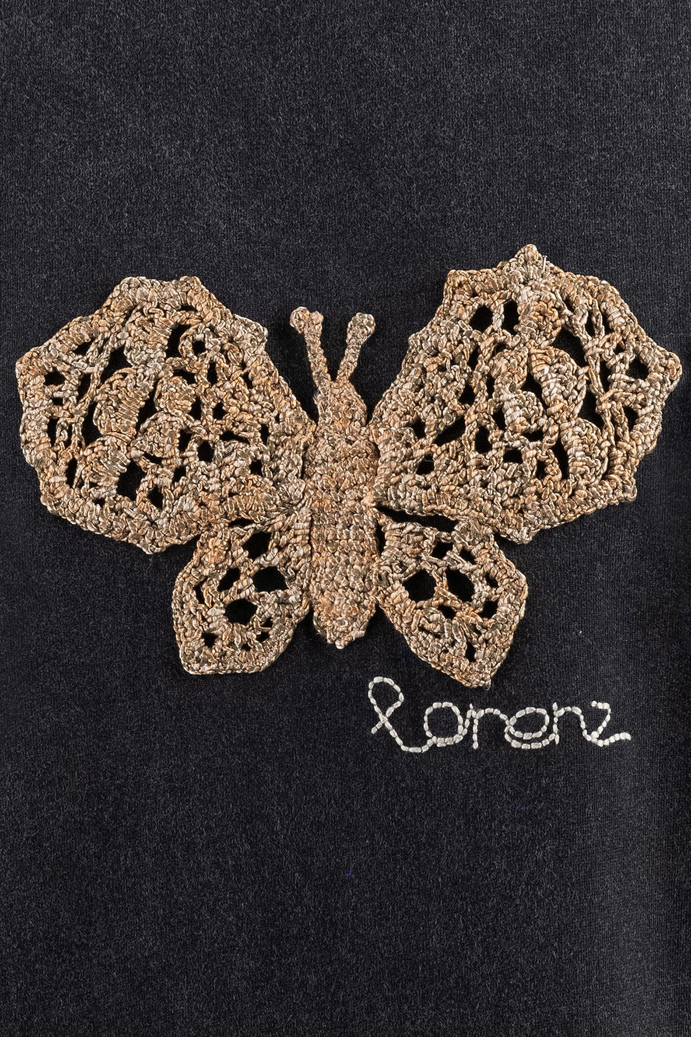 Butterfly Crochet Tee in Washed Black