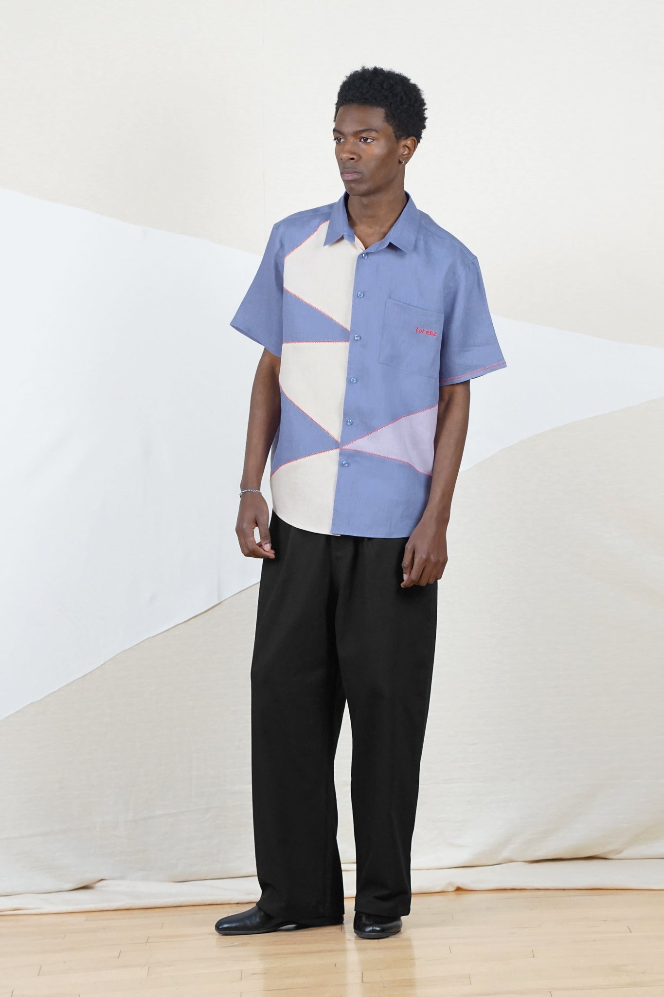 Palermo Patchwork Linen Shirt in Blue
