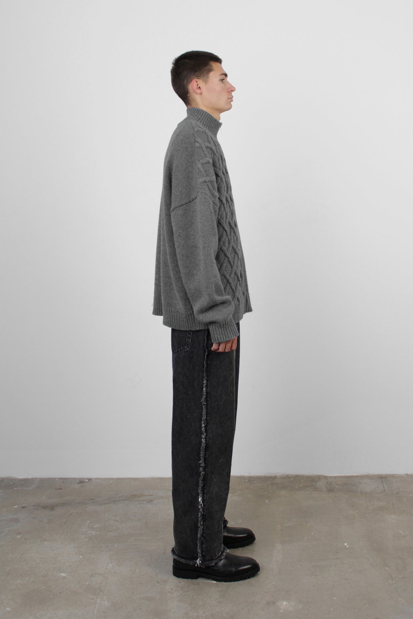 Cable Knit Zip Sweater in Grey