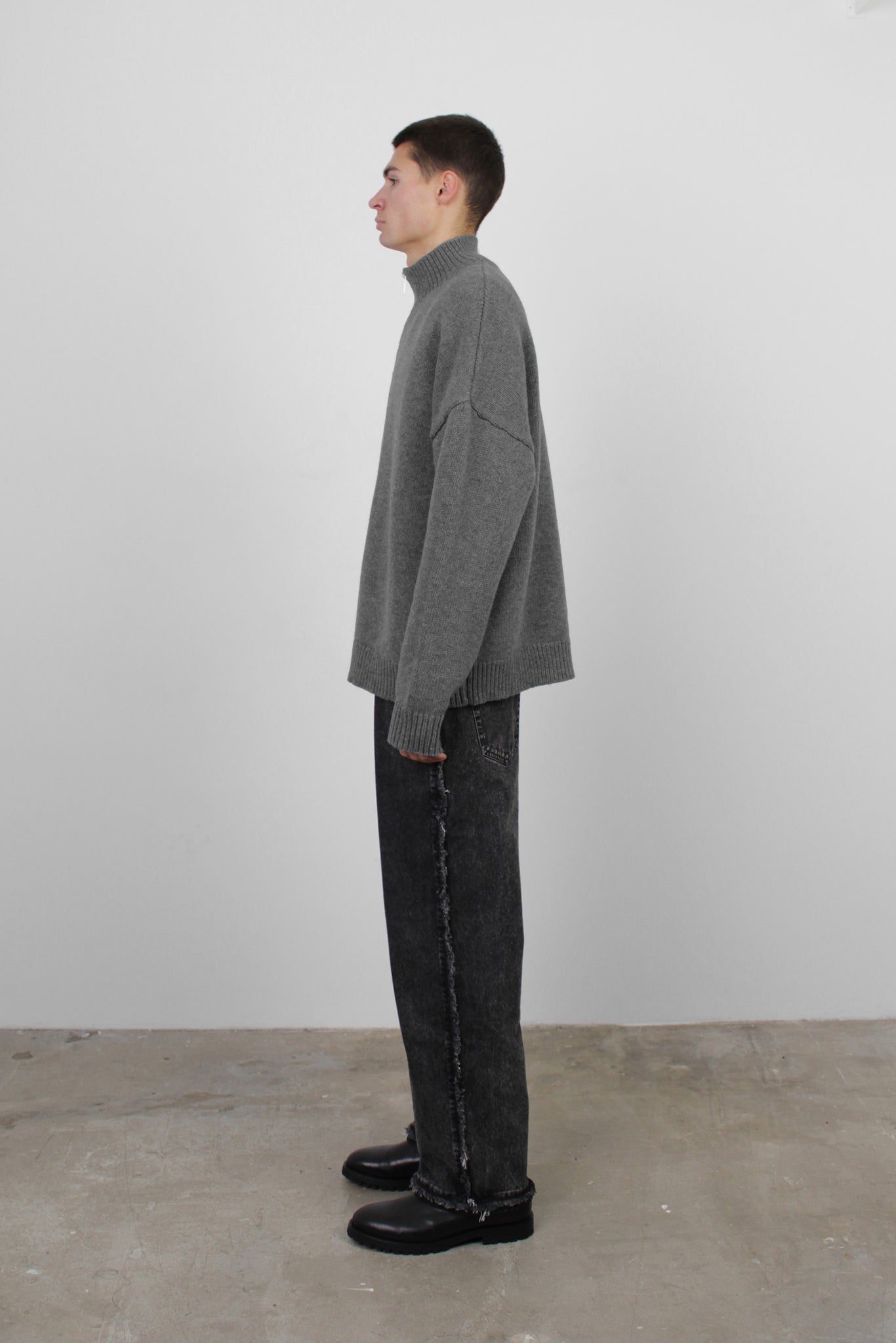 Cable Knit Zip Sweater in Grey
