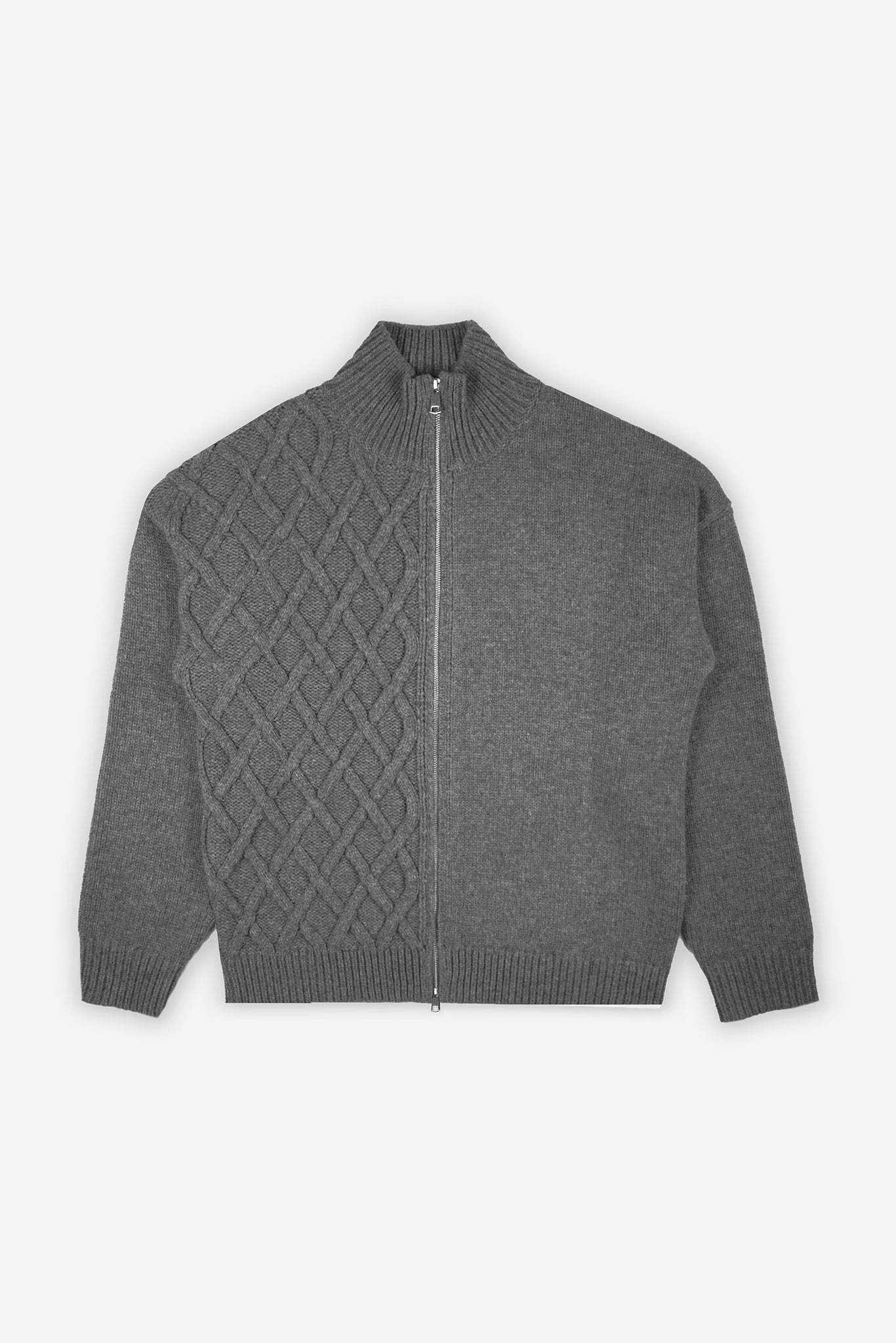 Cable Knit Zip Sweater in Grey