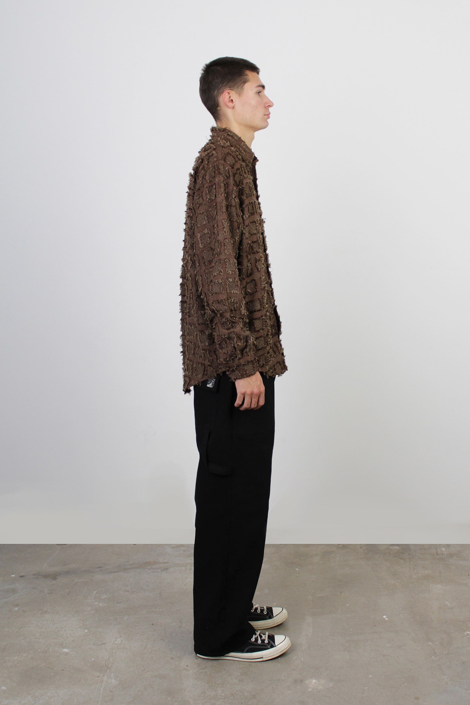 Checked Fringe Shirt in Brown – lorenz Menswear