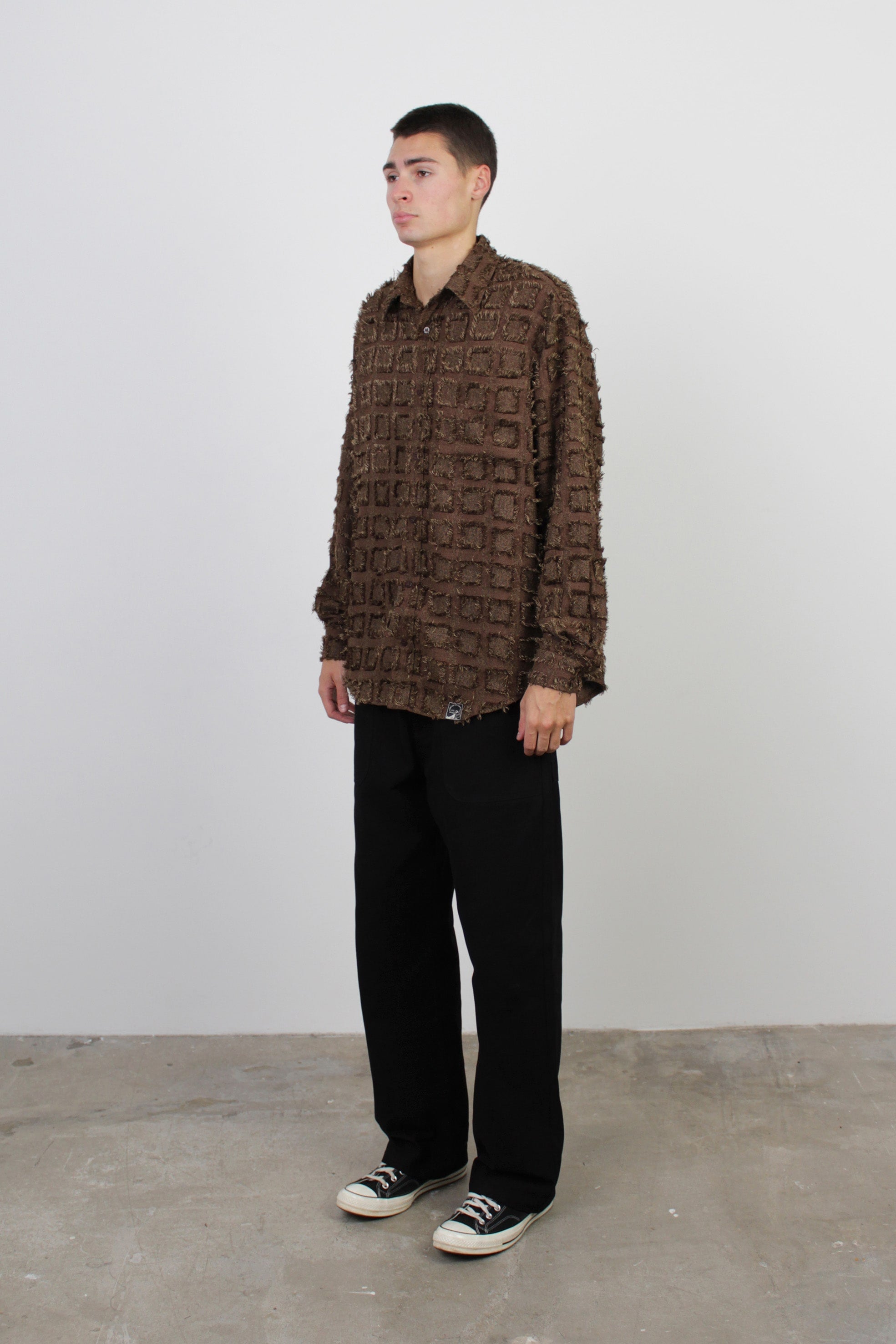 Checked Fringe Shirt in Brown – lorenz Menswear