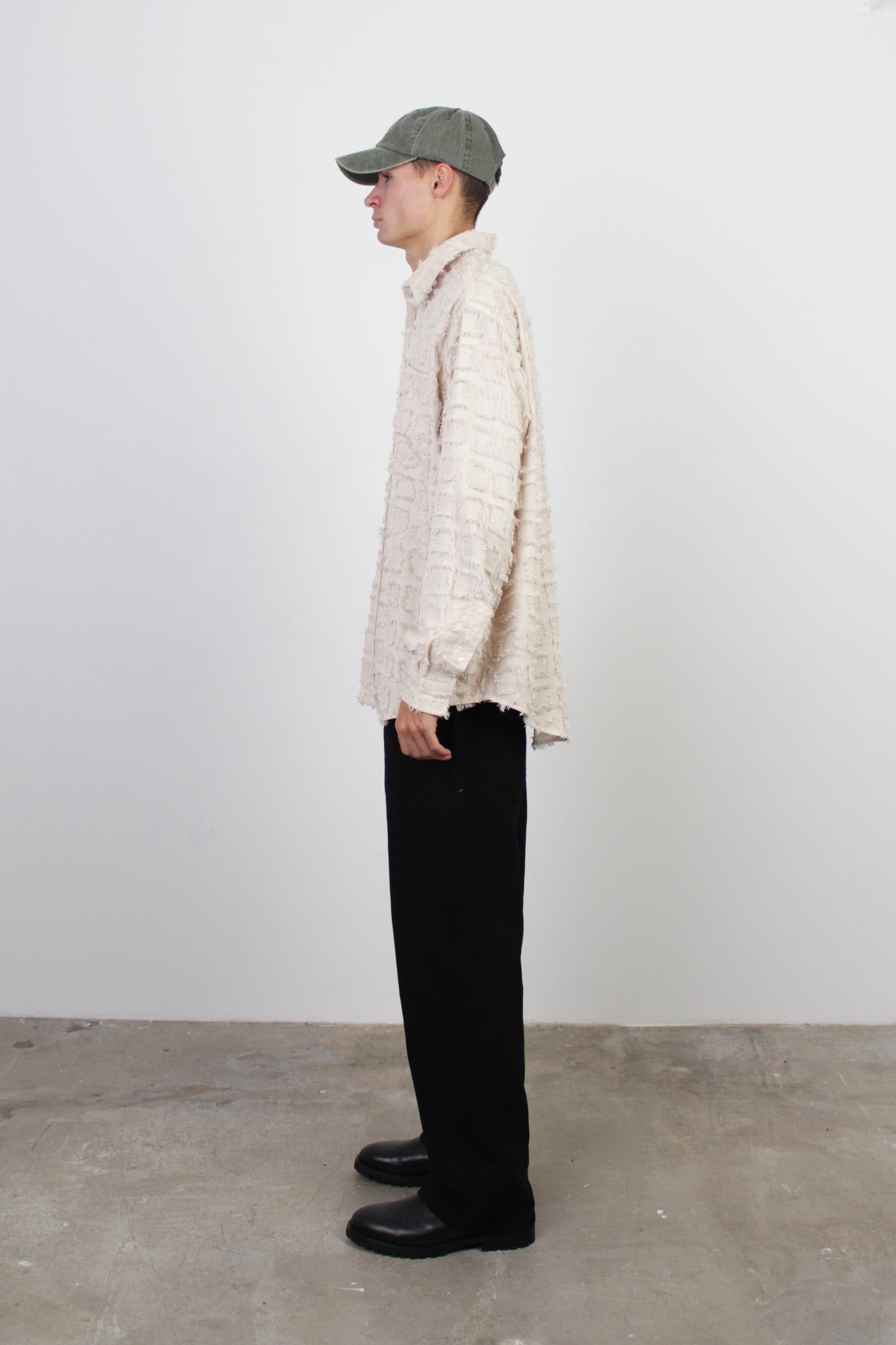 Checked Fringe Shirt in Off White