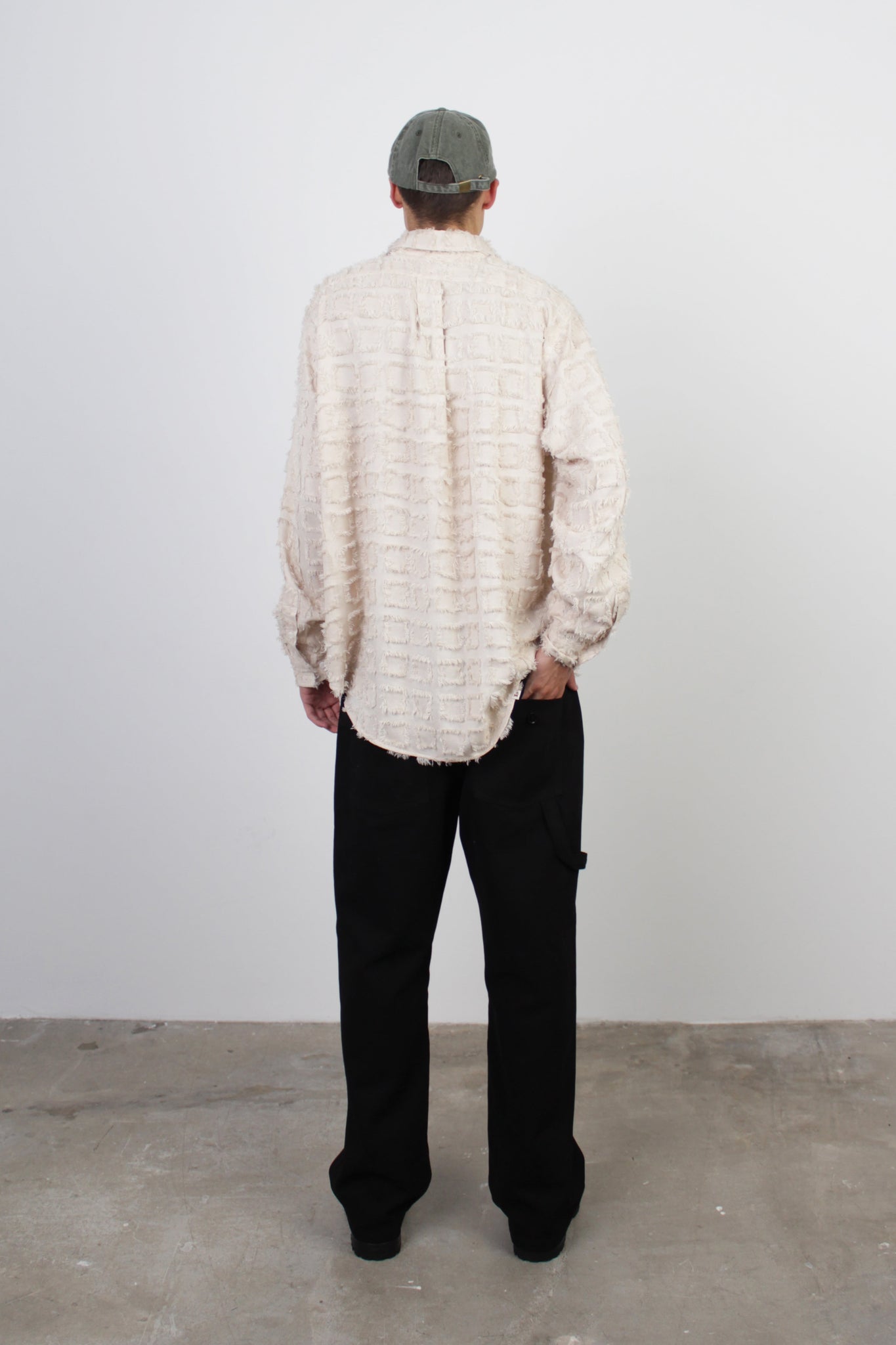 Checked Fringe Shirt in Off White