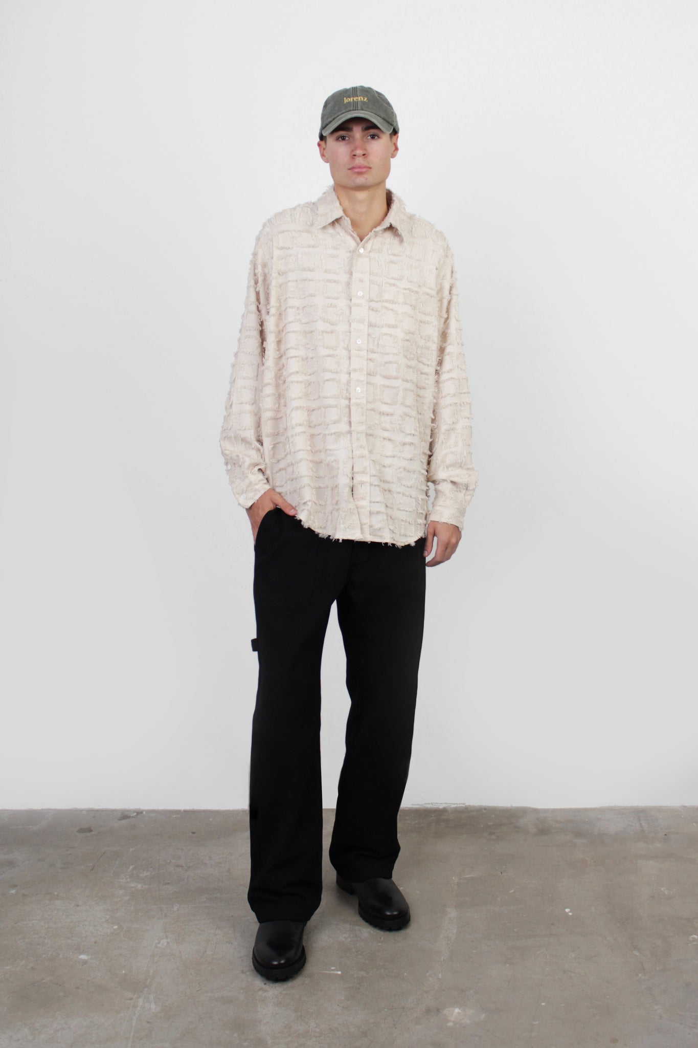 Checked Fringe Shirt in Off White