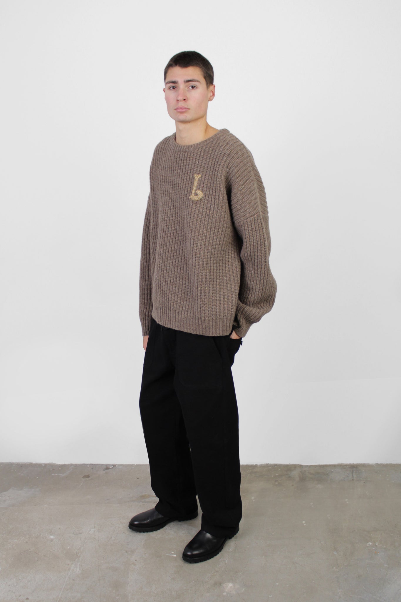 El Appliqué Fisherman Knit in Brown