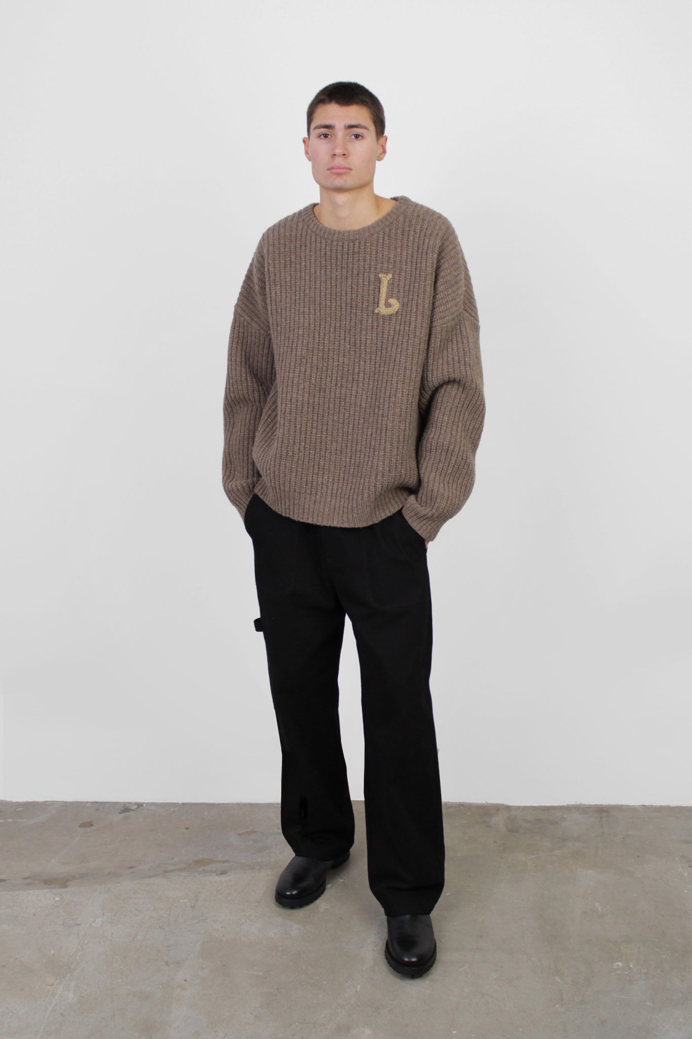 El Appliqué Fisherman Knit in Brown