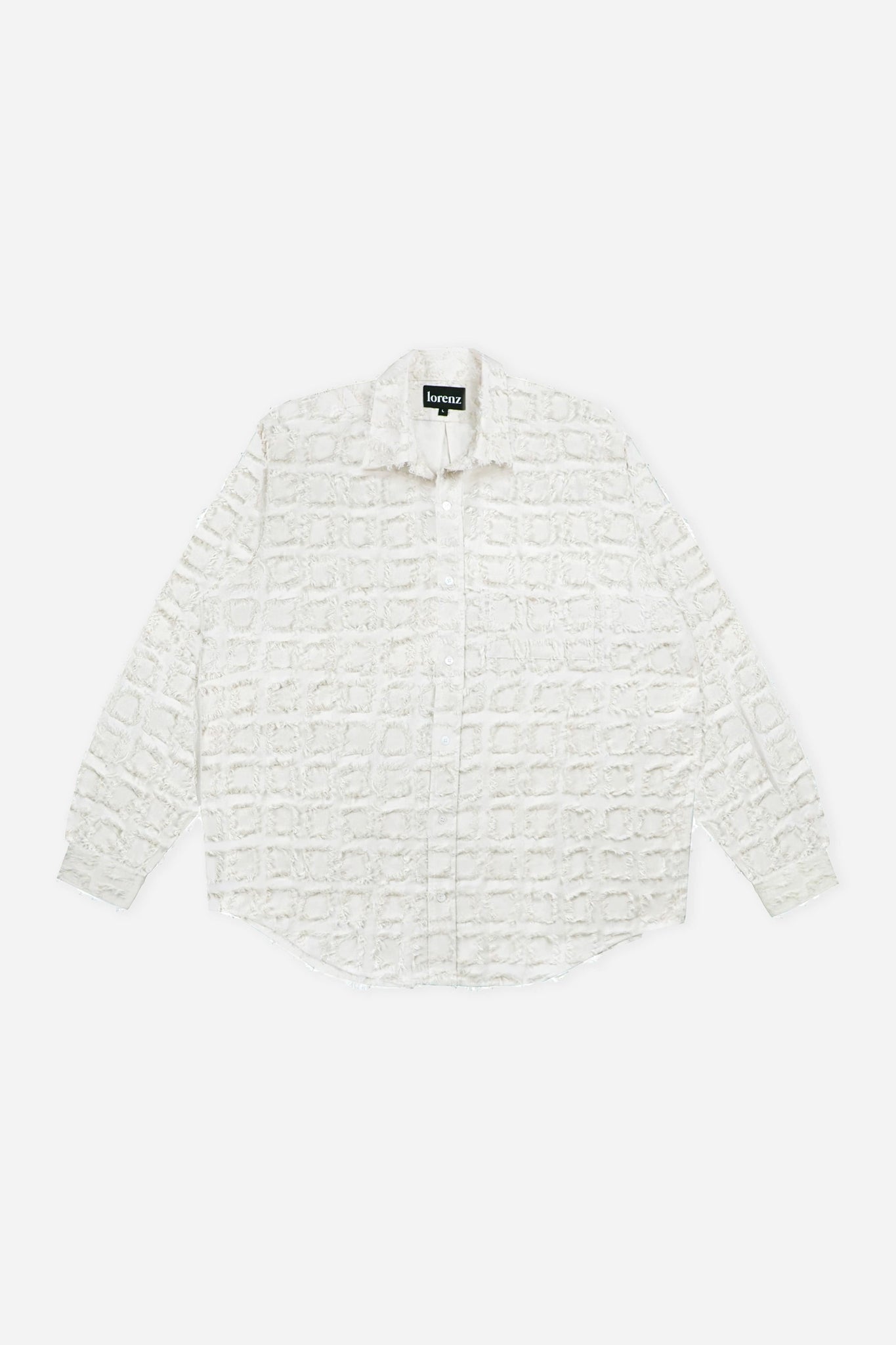 Checked Fringe Shirt in Off White
