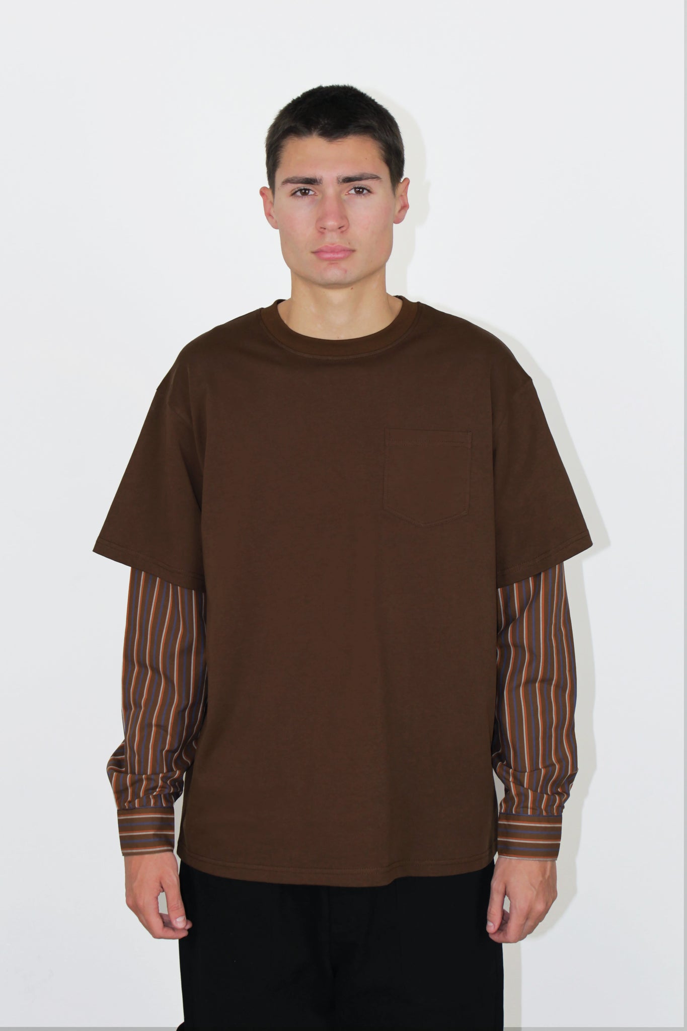 OX Layered Sleeve T-Shirt in Brown