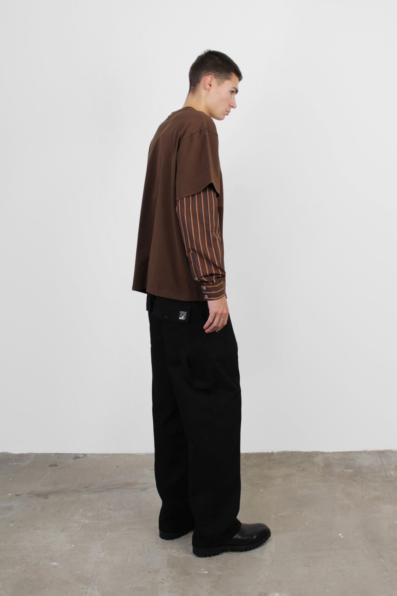 OX Layered Sleeve T-Shirt in Brown