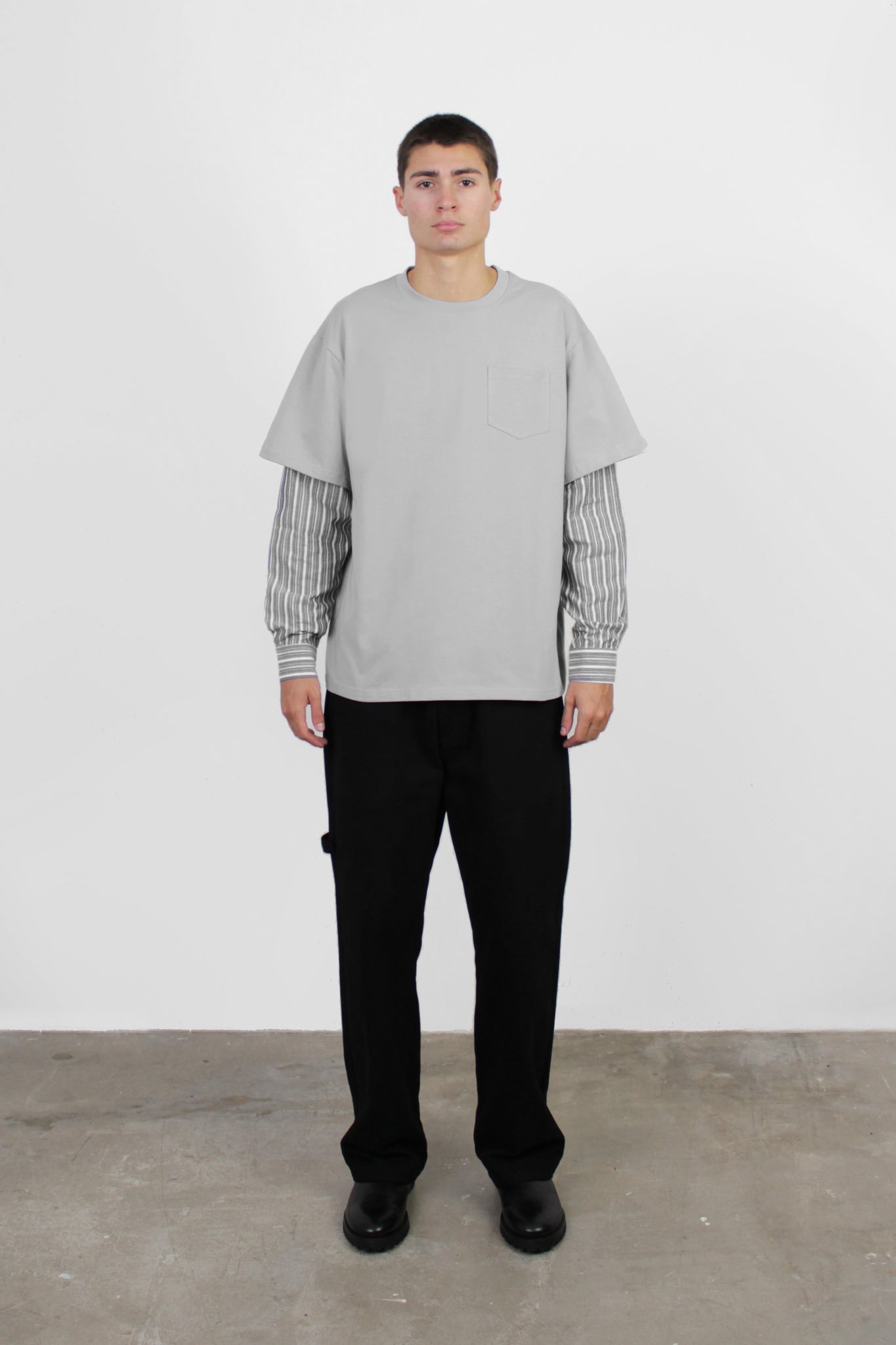 OX Layered Sleeve T-Shirt in Grey