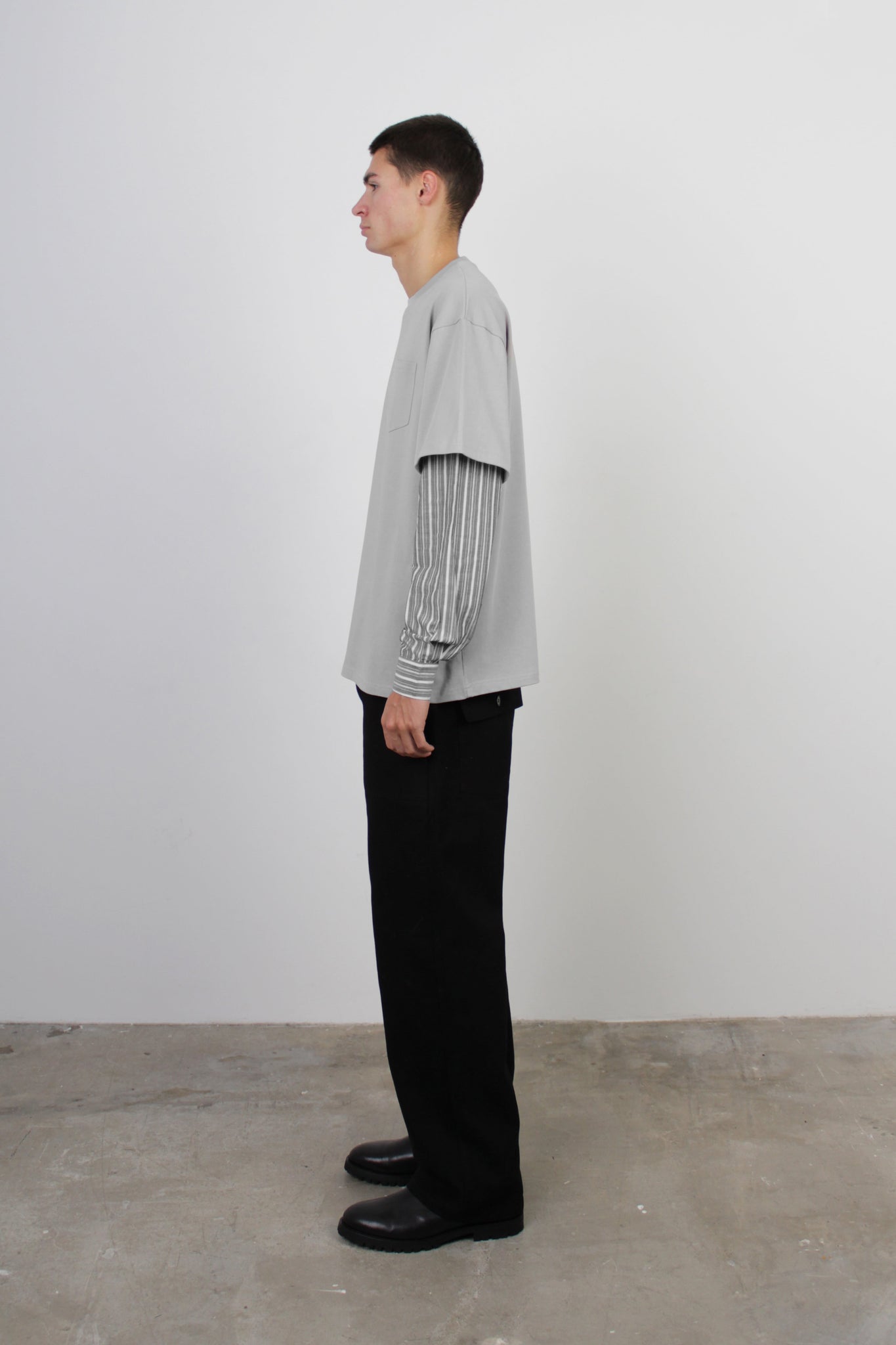 OX Layered Sleeve T-Shirt in Grey