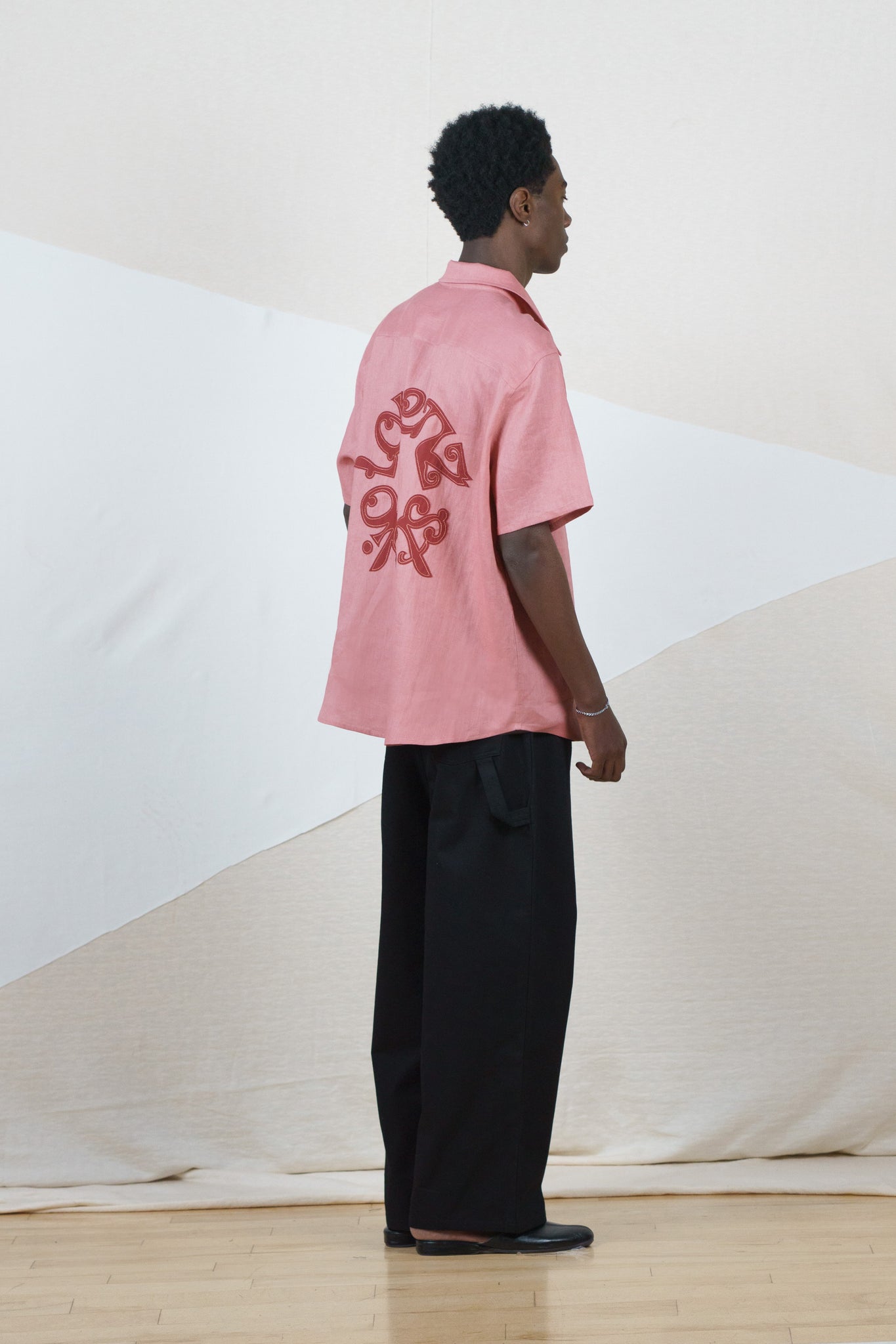 Appliqué Linen Shirt in Salmon Pink