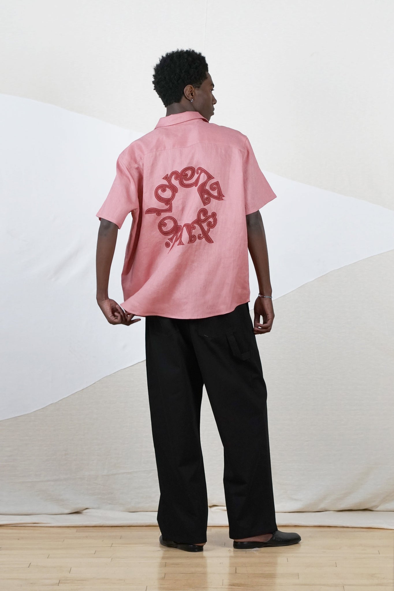 Appliqué Linen Shirt in Salmon Pink
