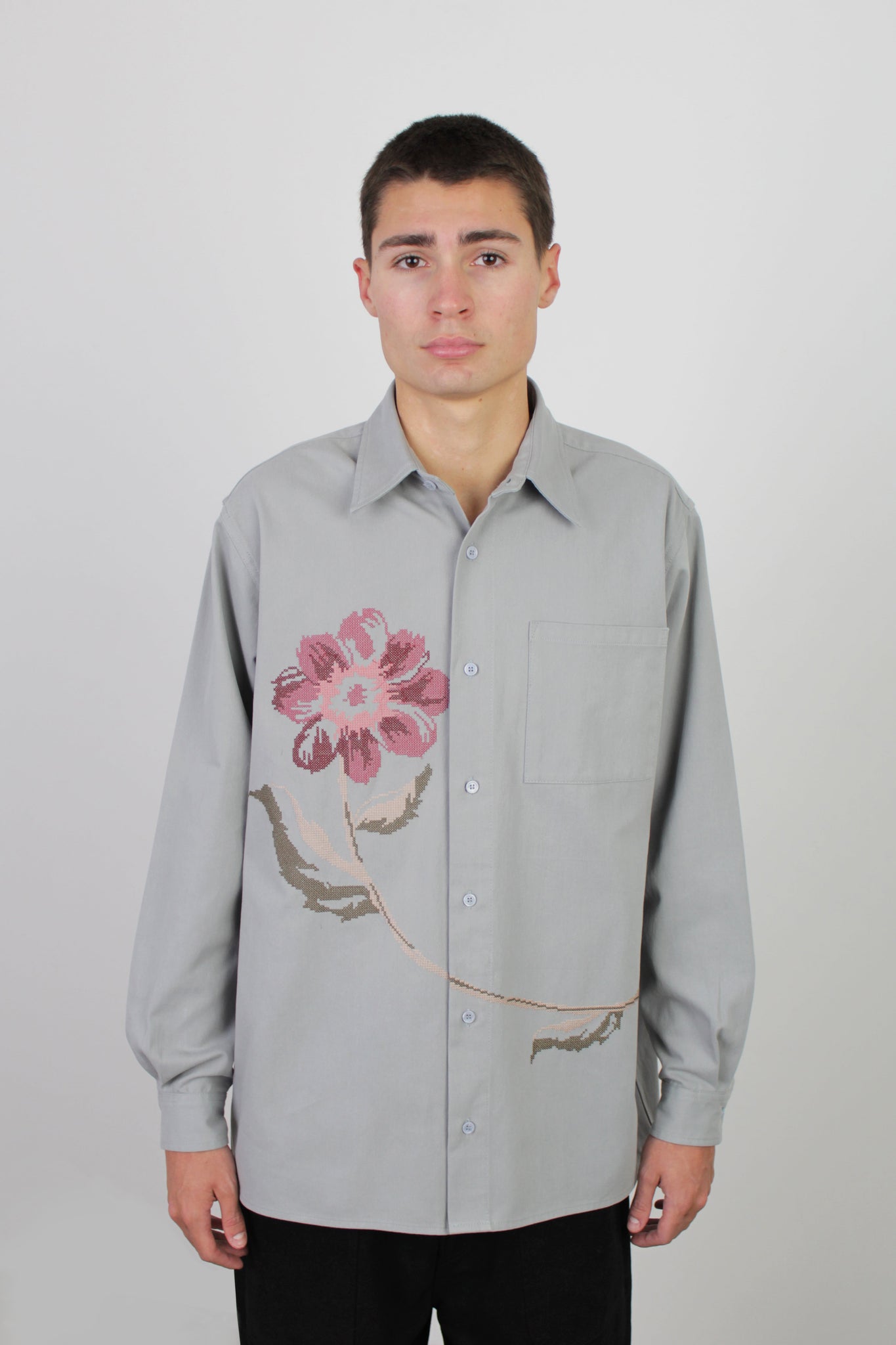 Peony Oxford Stripe Shirt in Grey