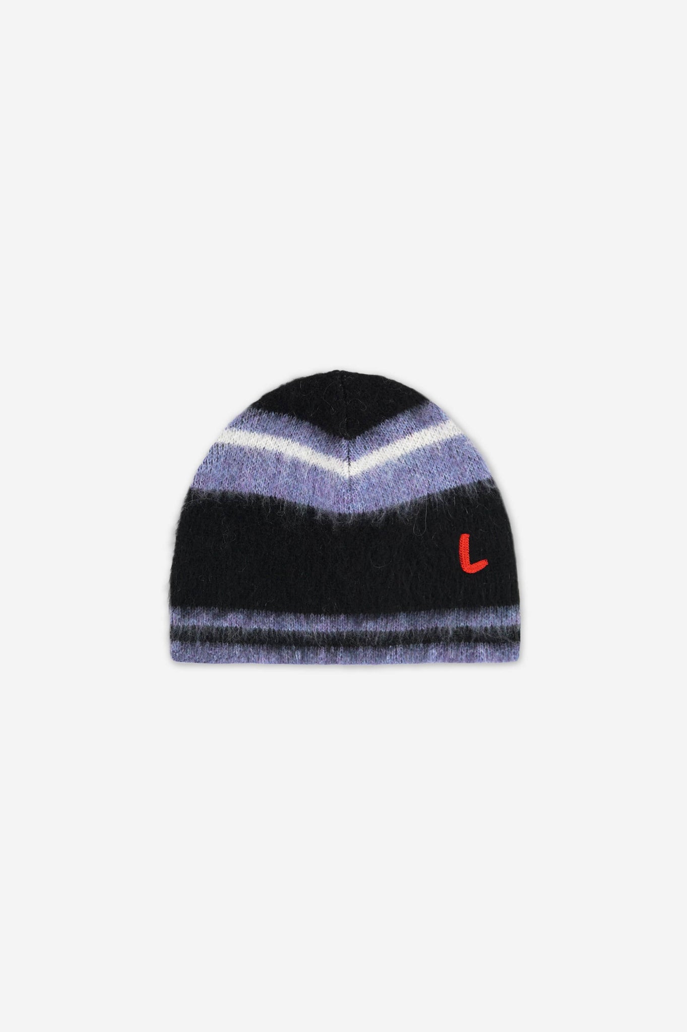 Striped Mohair Beanie in Black and Blue