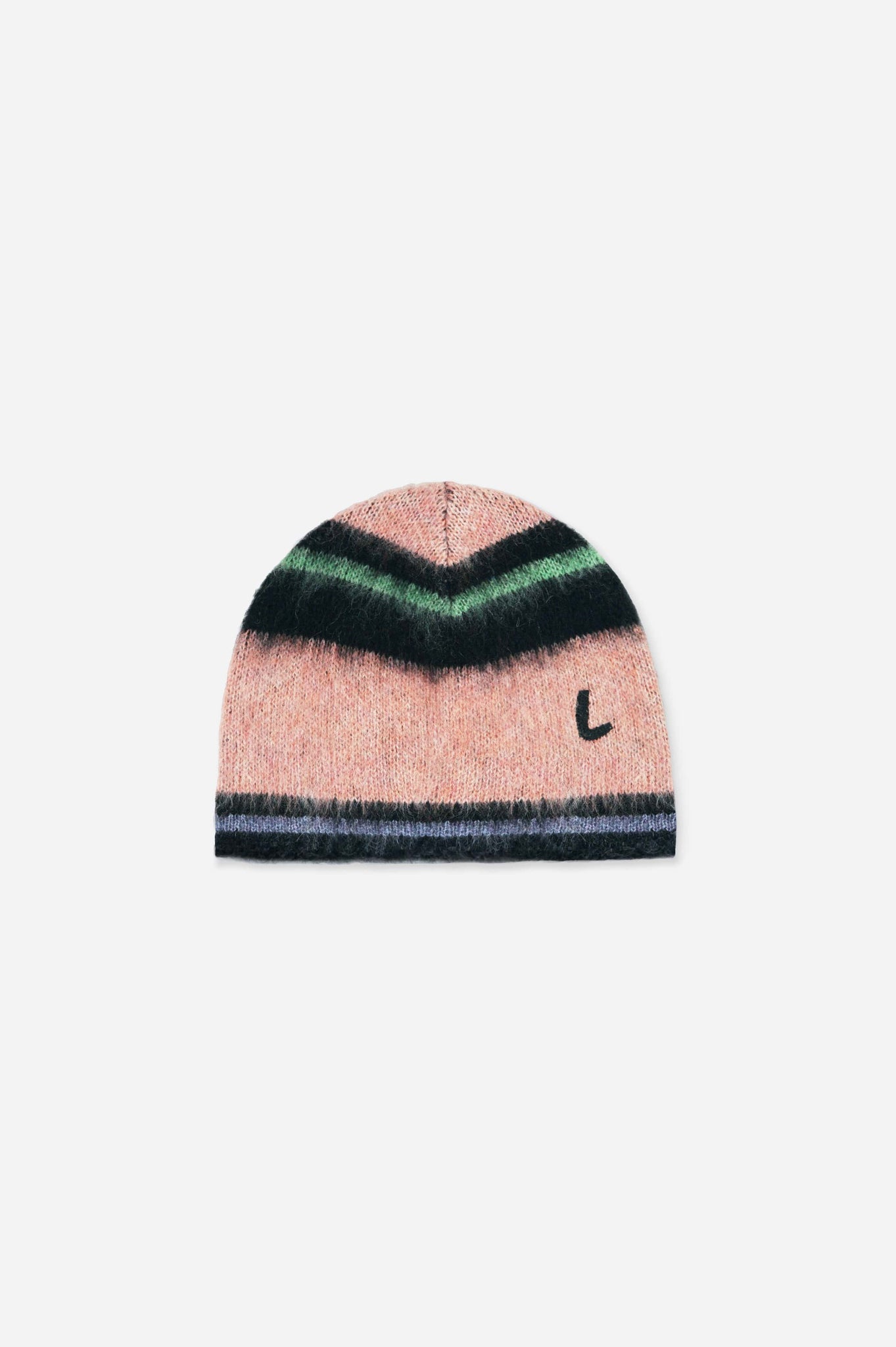 Striped Mohair Beanie in Pink and Black