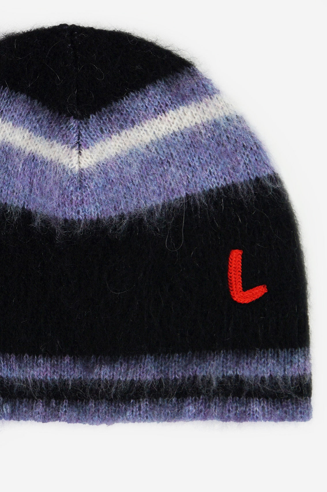Striped Mohair Beanie in Black and Blue