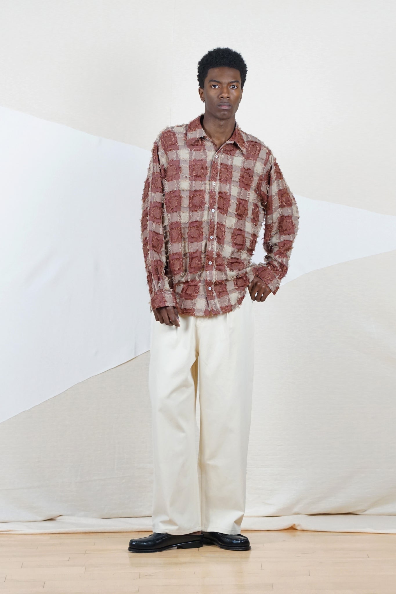 Checked Fringe Shirt in Brown