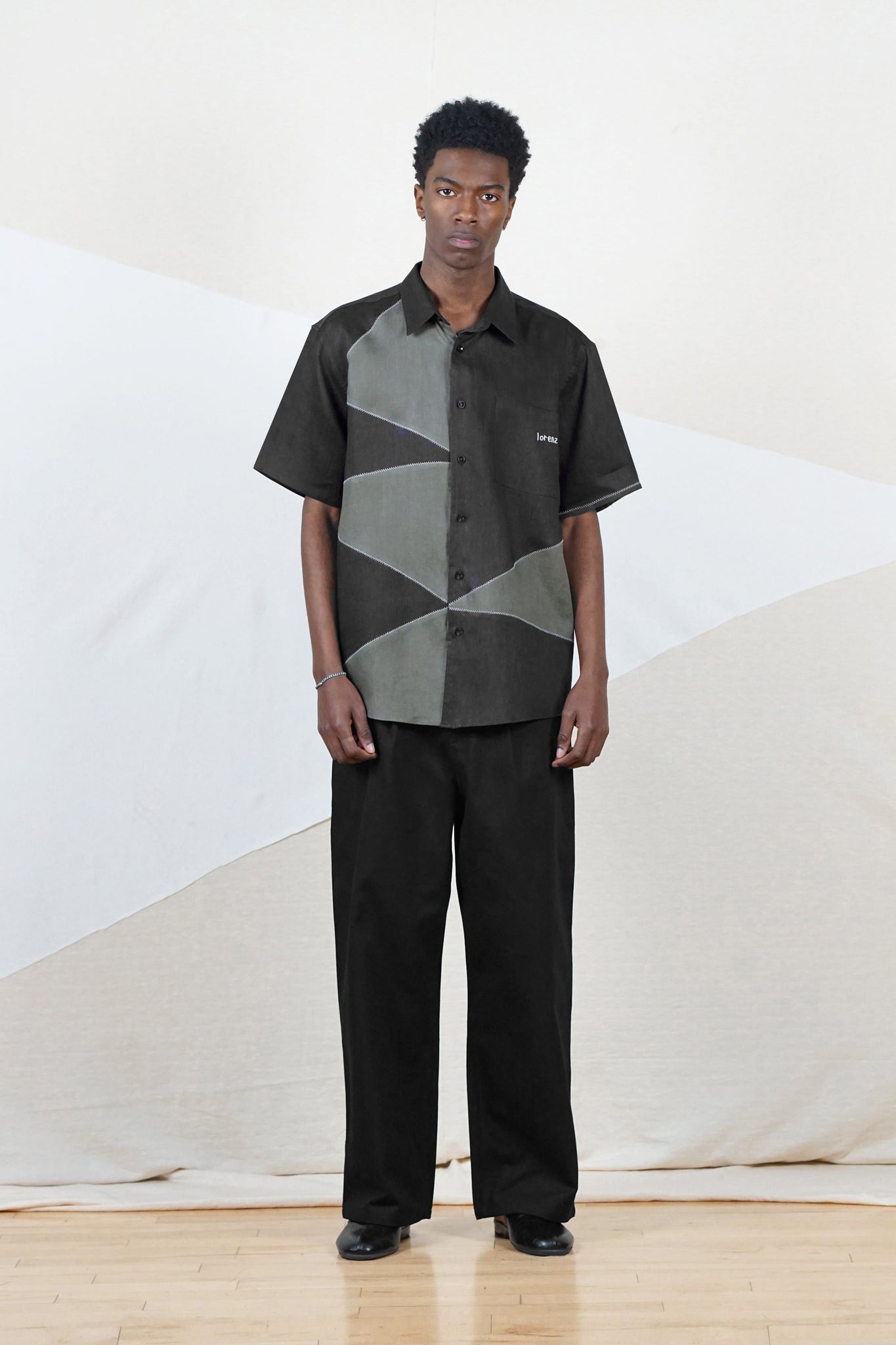 Palermo Patchwork Linen Shirt in Black