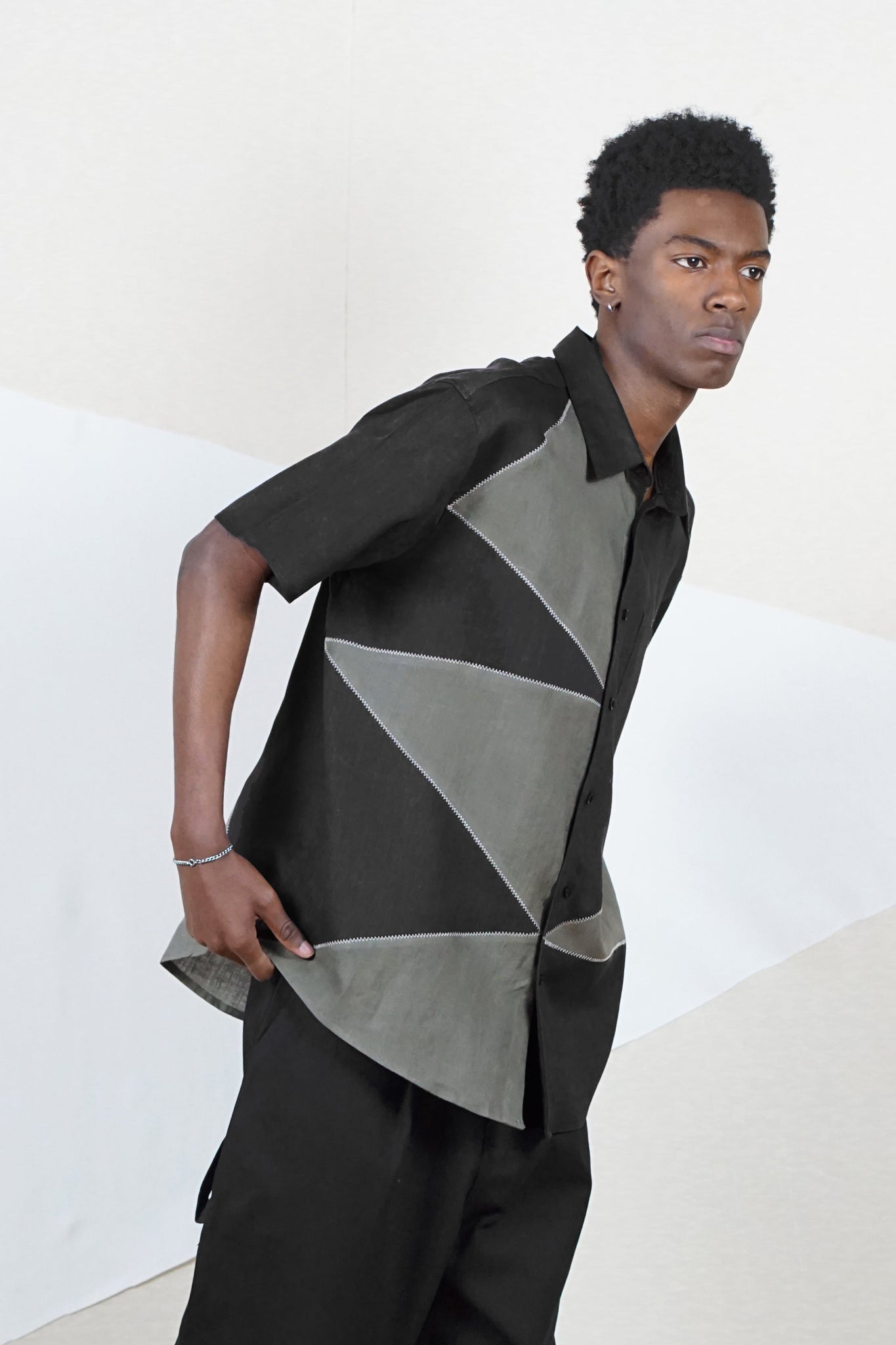 Palermo Patchwork Linen Shirt in Black