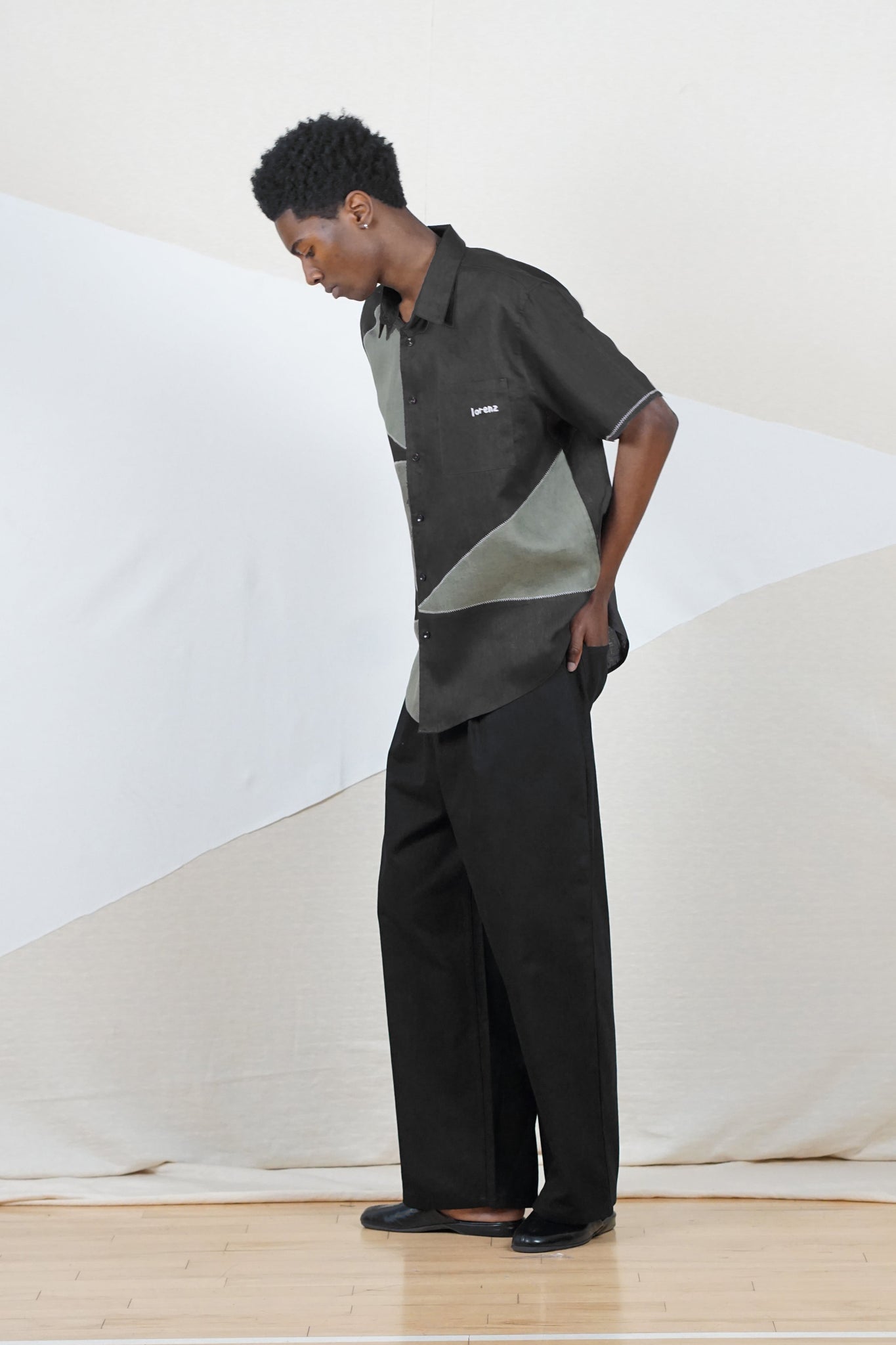 Palermo Patchwork Linen Shirt in Black