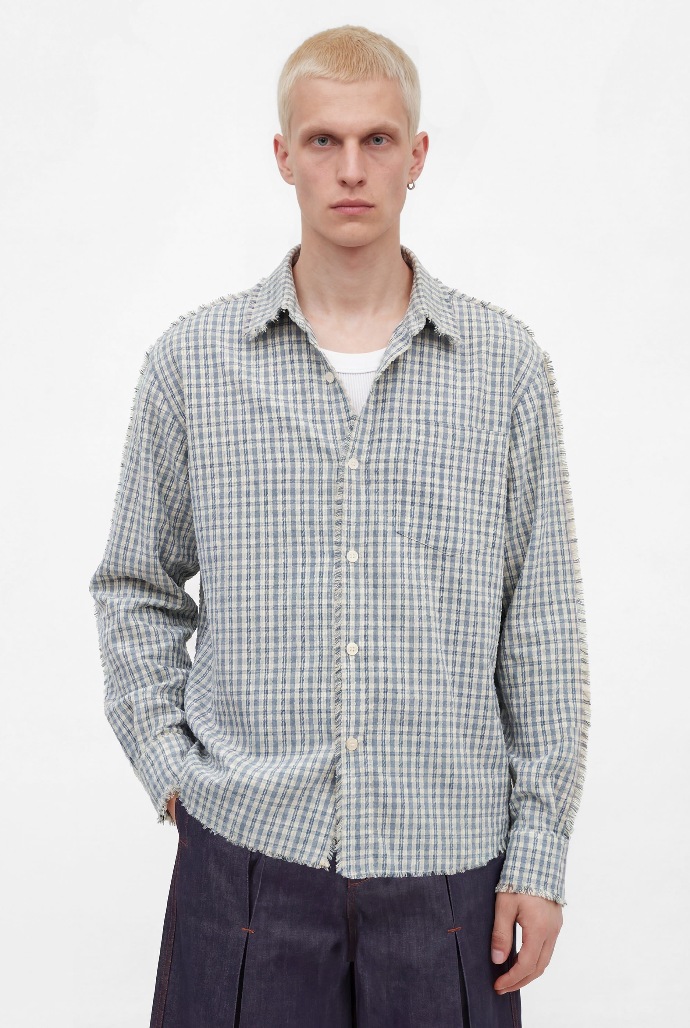 Ripple Fringe Shirt In Blue – lorenz Menswear
